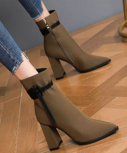 Elegant Black Faux Leather Splicing Boots Pointed Toe