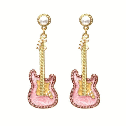 Glazed Pearl Diamond Guitar Earrings