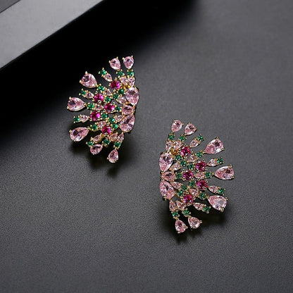 Peacock Copper Inlaid Zircon Earrings