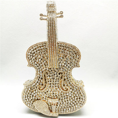 Violin-Shape Rhinestone Clutch Bag