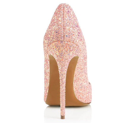 Glittery Pink Shallow Cut Stilettos