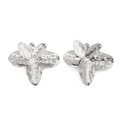 Irregular Metallic Petal Collarbone Necklace + Petal Earrings