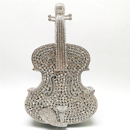 Violin-Shape Rhinestone Clutch Bag