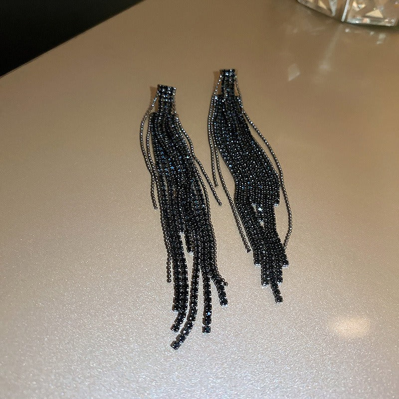Diamond Zircon Long Tassel Earrings