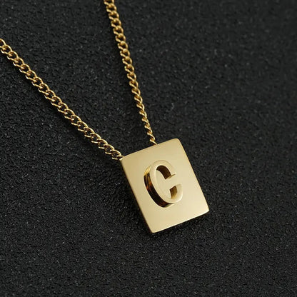 Stainless Steel Square Letter Necklace