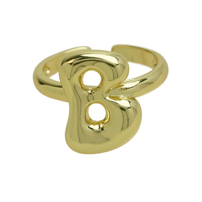 Golden Smooth Bubble Balloon Chubby Alphabet Ring