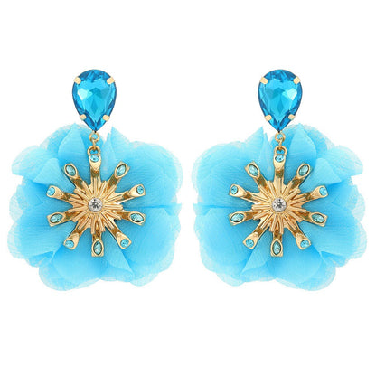 Chiffon Diamond Large Flower Earrings