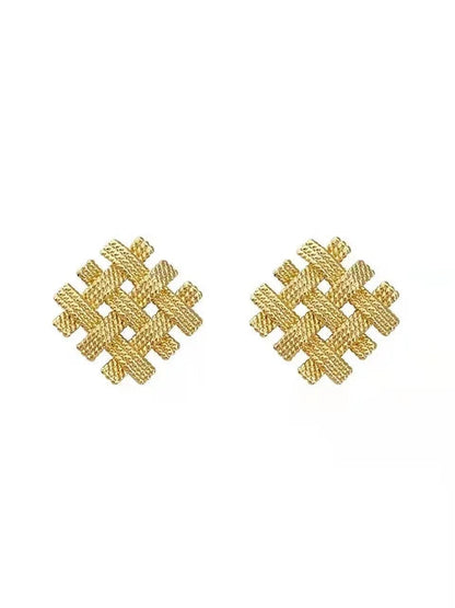 Square Braided Ear Clip or Stud Earrings