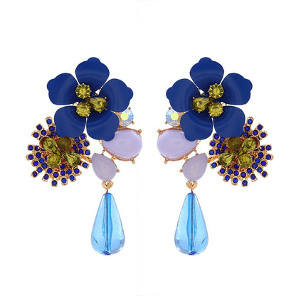 Resin Flower Diamond Studded Retro Earrings