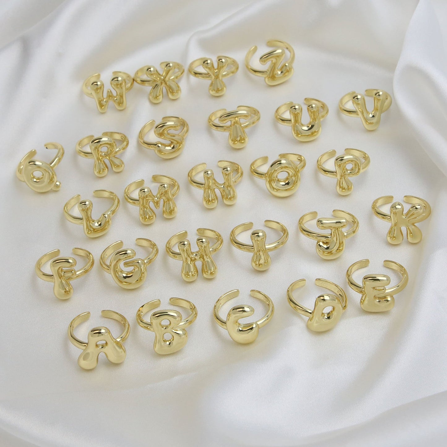 Golden Smooth Bubble Balloon Chubby Alphabet Ring