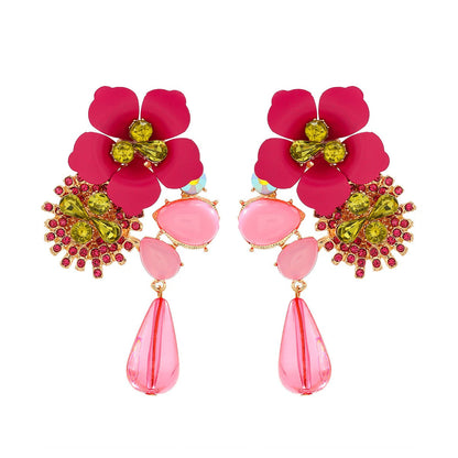 Resin Flower Diamond Studded Retro Earrings