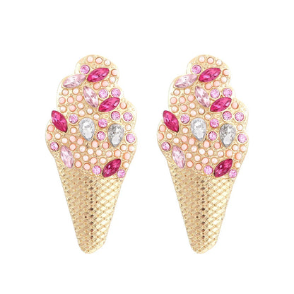 Ice Cream Cone Rhinestone Earrings