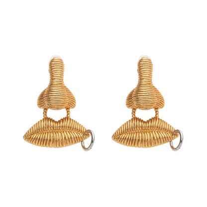 Nose Lips Large Brass Earrings