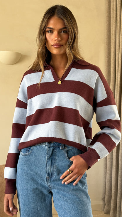 Kodi Sweater - Blue/Brown Stripe