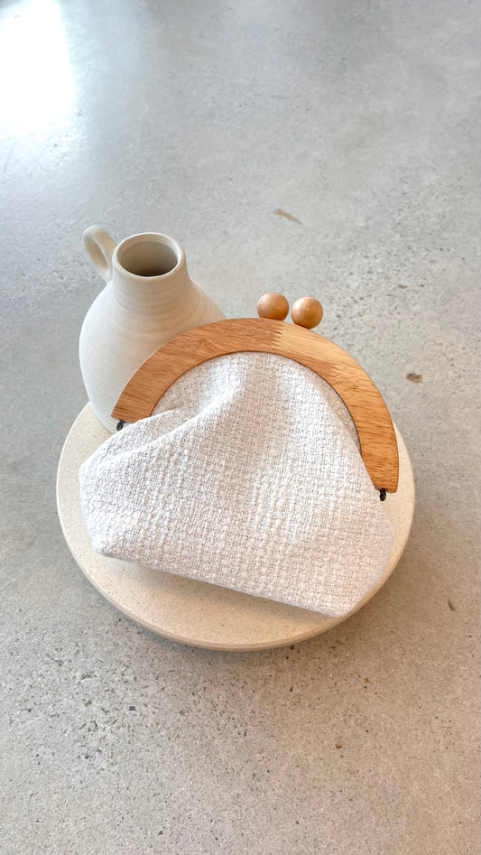 Etta Tweed Timber Frame Clutch - White