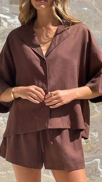 Luna Button Up Shirt - Chocolate