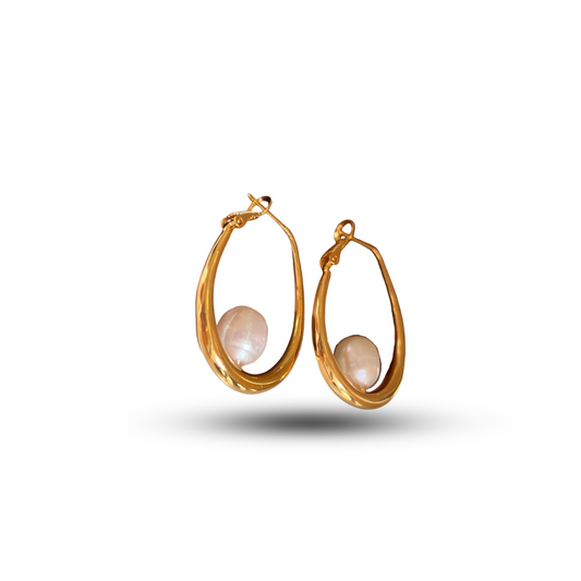 Large Oval Freshwater Pearl Earrings