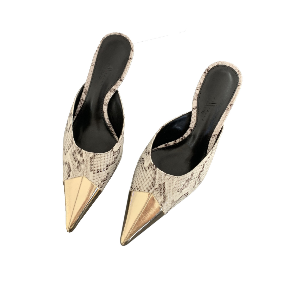 Cap Toe Stiletto Mule Sandals