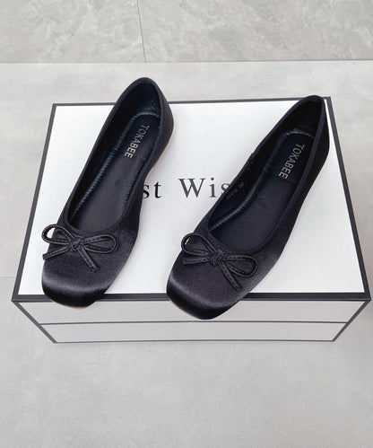 Boutique Comfortable Blue Satin Bow Splicing Flats