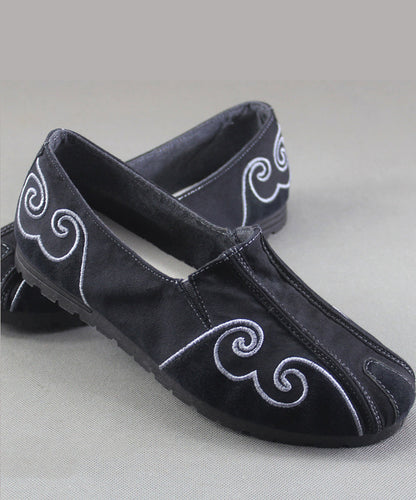 Grey Flat Feet Shoes For Men Cotton Fabric Stylish Embroideried Flats