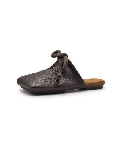 Boho Splicing Brown Faux Leather Slide Sandals Lace Up