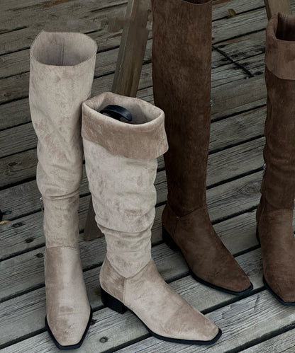Chic Zippered Splicing Chunky Boots Beige Suede