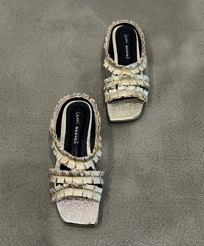 New Black Wrinkled Sheepskin Slide Sandals Peep Toe