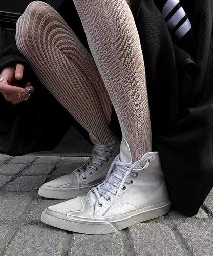 Fashion White Pointed Toe High Top Board Shoes Lace Up