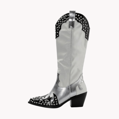 Crystal Studs Slip-on Metallic Boots