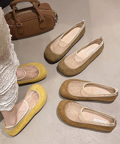 Boutique Breathable Mesh Splicing Platform Flat Shoes Yellow Suede