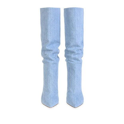 Denim High Heel Boots