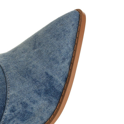 Denim Knee-High Cowboy Boots