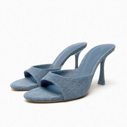 Denim Open-Toe High Heels Sandals