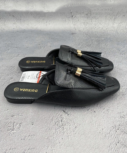 French Apricot Tassel Faux Leather Slide Sandals