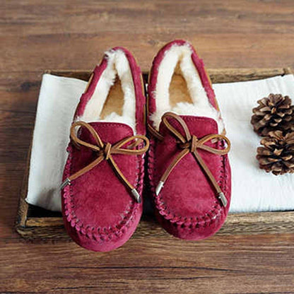 Cozy Slip On Bow-Knot Thick Wool Pea Lazy Winter Shoes