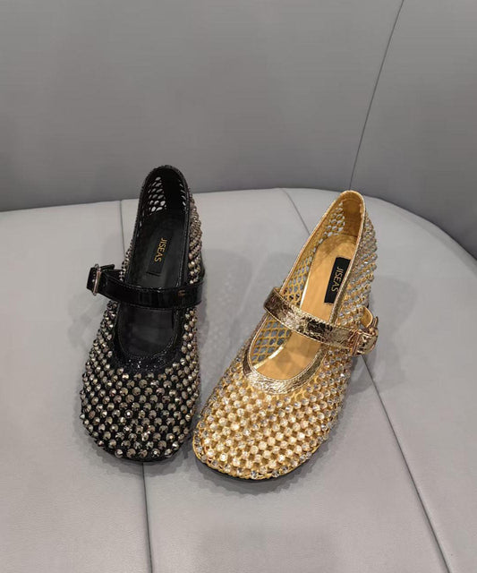 Fashion Splicing Chunky Shoes Black Breathable Mesh Zircon