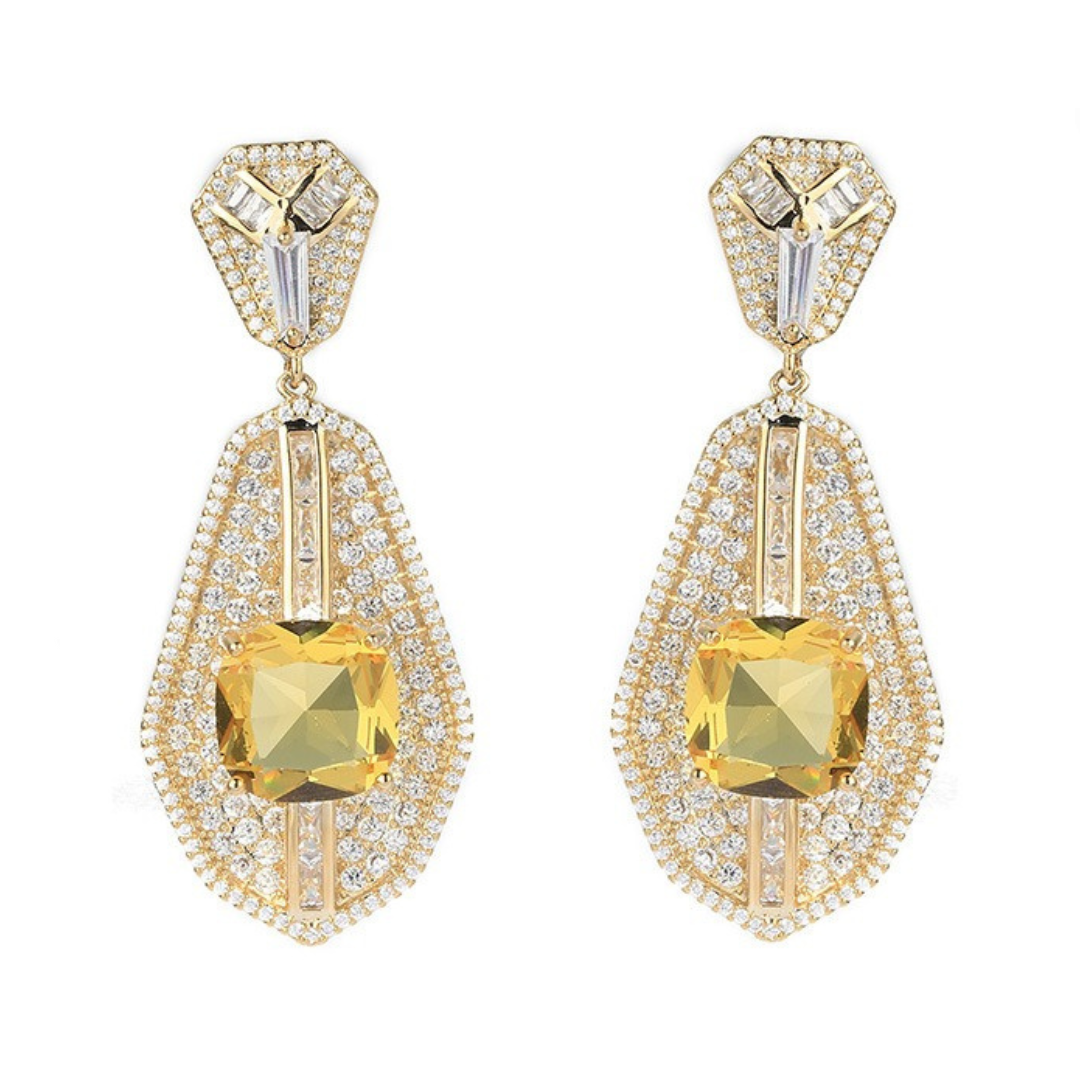 Square Diamond Fan-Shaped Inlaid Zircon Earrings