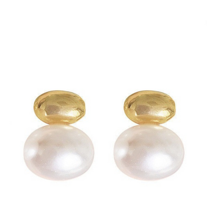 Retro Flat Bean Pearl Earrings