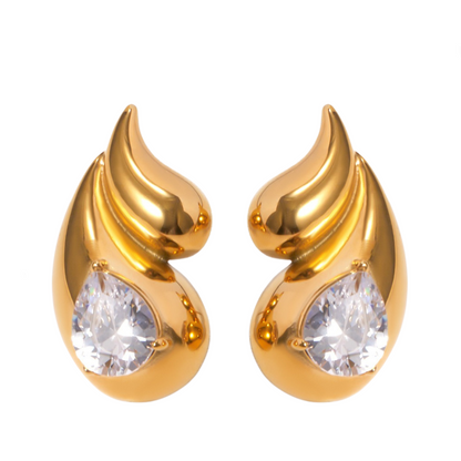 Double Layered Droplet Shaped Diamond Inlaid Earrings