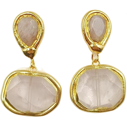 Colored Gemstone Geometric Pendant Earrings