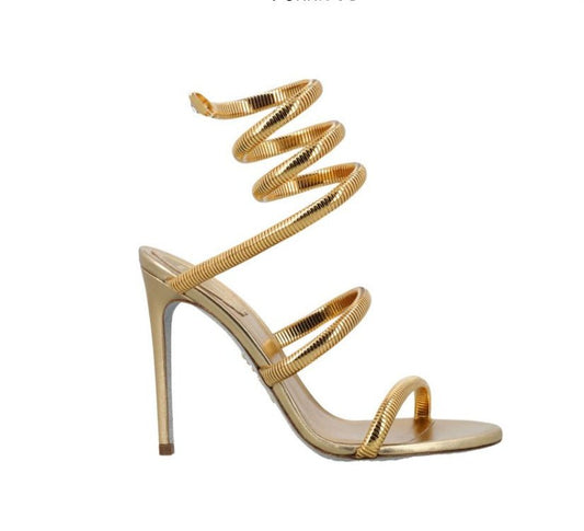 Metallic Winding Snake Stiletto Sandals